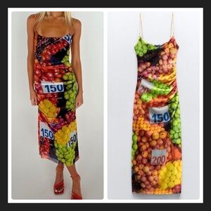 NWT Zara Mesh Fruit Stand Maxi Dress